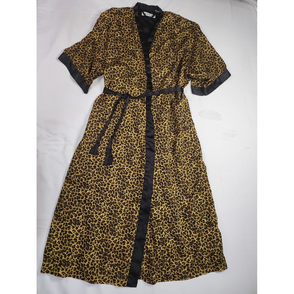 Contessa Di‎ Roma Leopard Print Satin Trim Kimono Robe XL Vintage Y2K Boudoir